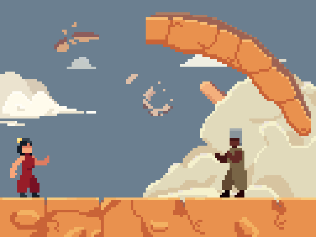 Personagem lutando contra um inimigo