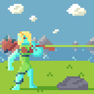 Personagem acertando uma pedra com uma marreta